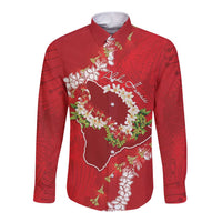 Hawaii Island Flowers Lei Long Sleeve Button Shirt Ohia Lehua Scarlet Red LT7 Unisex Red - Polynesian Pride