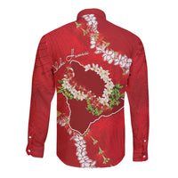 Hawaii Island Flowers Lei Long Sleeve Button Shirt Ohia Lehua Scarlet Red LT7 - Polynesian Pride