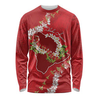 Hawaii Island Flowers Lei Long Sleeve Shirt Ohia Lehua Scarlet Red LT7 Unisex Red - Polynesian Pride