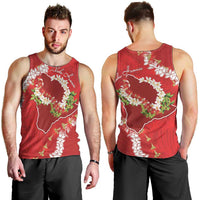 Hawaii Island Flowers Lei Men Tank Top Ohia Lehua Scarlet Red LT7 - Polynesian Pride
