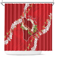Hawaii Island Flowers Lei Shower Curtain Ohia Lehua Scarlet Red LT7 Red - Polynesian Pride