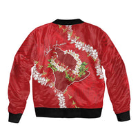 Hawaii Island Flowers Lei Sleeve Zip Bomber Jacket Ohia Lehua Scarlet Red LT7 - Polynesian Pride