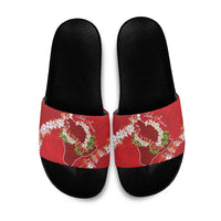 Hawaii Island Flowers Lei Slide Sandals Ohia Lehua Scarlet Red LT7 Red - Polynesian Pride
