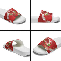 Hawaii Island Flowers Lei Slide Sandals Ohia Lehua Scarlet Red LT7 - Polynesian Pride