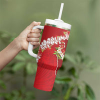 Hawaii Island Flowers Lei Tumbler With Handle Ohia Lehua Scarlet Red LT7 - Polynesian Pride