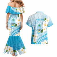 Guam Chamorro Guasali Flowers Couples Matching Mermaid Dress and Hawaiian Shirt Aqua Gradient LT7 - Polynesian Pride