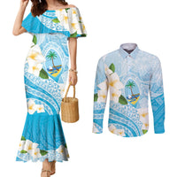 Guam Chamorro Guasali Flowers Couples Matching Mermaid Dress and Long Sleeve Button Shirt Aqua Gradient LT7 Aquamarine - Polynesian Pride