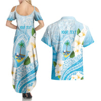 Guam Chamorro Guasali Flowers Couples Matching Summer Maxi Dress and Hawaiian Shirt Aqua Gradient LT7 - Polynesian Pride