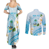 Guam Chamorro Guasali Flowers Couples Matching Summer Maxi Dress and Long Sleeve Button Shirt Aqua Gradient LT7 - Polynesian Pride
