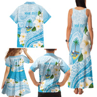 Guam Chamorro Guasali Flowers Family Matching Tank Maxi Dress and Hawaiian Shirt Aqua Gradient