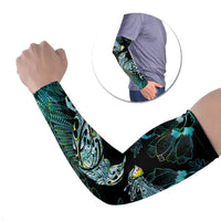 Aotearoa Maori Mahuru Arm Sleeves Spring Time - Paua Shell Green LT7 Set of 2 Black - Polynesian Pride