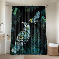 Aotearoa Maori Mahuru Bathroom Set Spring Time - Paua Shell Green LT7 Shower Curtain Only Black - Polynesian Pride