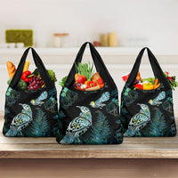 Aotearoa Maori Mahuru Grocery Bag Spring Time - Paua Shell Green LT7 3-pack One Size Black - Polynesian Pride