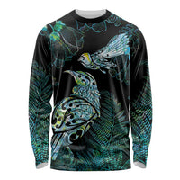 Aotearoa Maori Mahuru Long Sleeve Shirt Spring Time - Paua Shell Green LT7 Unisex Black - Polynesian Pride