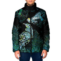 Aotearoa Maori Mahuru Padded Jacket Spring Time - Paua Shell Green LT7 Men Black - Polynesian Pride