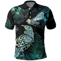 Aotearoa Maori Mahuru Polo Shirt Spring Time - Paua Shell Green LT7 Black - Polynesian Pride
