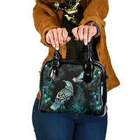 Aotearoa Maori Mahuru Shoulder Handbag Spring Time - Paua Shell Green LT7 One Size Black - Polynesian Pride
