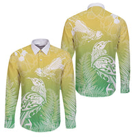 Aotearoa Maori Mahuru Tui With Pikawakawa Family Matching Summer Maxi Dress and Hawaiian Shirt Spring Time LT7 Dad's Shirt - Long Sleeve Green - Polynesian Pride