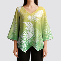 Aotearoa Maori Mahuru Tui With Pikawakawa Kimono Sleeve Blouse Spring Time LT7 - Polynesian Pride