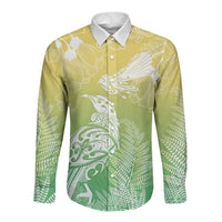 Aotearoa Maori Mahuru Tui With Pikawakawa Long Sleeve Button Shirt Spring Time LT7 Unisex Green - Polynesian Pride