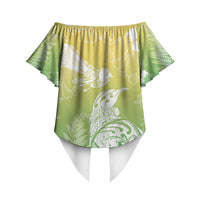 Aotearoa Maori Mahuru Tui With Pikawakawa Off Shoulder Wrap Waist Top Spring Time LT7 - Polynesian Pride
