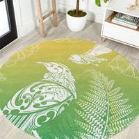 Aotearoa Maori Mahuru Tui With Pikawakawa Round Carpet Spring Time LT7 Green - Polynesian Pride