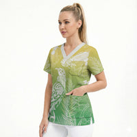 Aotearoa Maori Mahuru Tui With Pikawakawa Scrub Top Spring Time LT7 - Polynesian Pride