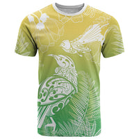 Aotearoa Maori Mahuru Tui With Pikawakawa T Shirt Spring Time LT7 Green - Polynesian Pride