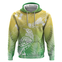 Aotearoa Maori Mahuru Tui With Pikawakawa Zip Hoodie Spring Time LT7 Pullover Hoodie Green - Polynesian Pride