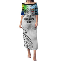 Personalised Malampa Fiji Day Puletasi Gradient Style LT7 Long Dress White - Polynesian Pride