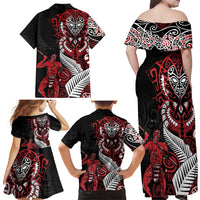 Aotearoa Toitu Te Tiriti Family Matching Off Shoulder Maxi Dress and Hawaiian Shirt Whakairo Wheku