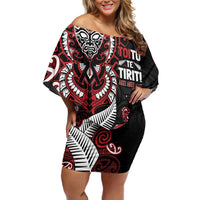 Aotearoa Toitu Te Tiriti Family Matching Off Shoulder Short Dress and Hawaiian Shirt Whakairo Wheku