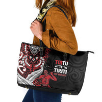 Aotearoa Toitu Te Tiriti Leather Tote Bag Whakairo Wheku LT7 Black - Polynesian Pride