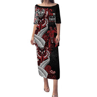 Aotearoa Toitu Te Tiriti Puletasi Whakairo Wheku LT7 Long Dress Black - Polynesian Pride