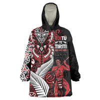 Aotearoa Toitu Te Tiriti Wearable Blanket Hoodie Whakairo Wheku LT7 One Size Black - Polynesian Pride