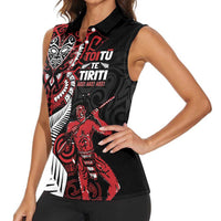 Aotearoa Toitu Te Tiriti Women Sleeveless Polo Shirt Whakairo Wheku