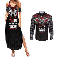 Aotearoa Maori Personalized Couples Matching Summer Maxi Dress and Long Sleeve Button Shirt Toitu Te Tiriti Ake! Ake! Ake! LT7 Black - Polynesian Pride
