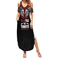 Aotearoa Maori Personalized Summer Maxi Dress Toitu Te Tiriti Ake! Ake! Ake! LT7 Women Black - Polynesian Pride