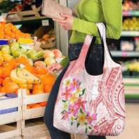 Polynesian Women's Day Wahine Grocery Bag Plumeria Marble Glaze - Pink LT7 - Polynesian Pride