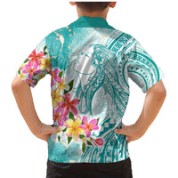 Polynesian Women's Day Wahine Family Matching Mermaid Dress and Hawaiian Shirt Plumeria Marble Glaze - Teal LT7 - Polynesian Pride
