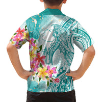 Polynesian Women's Day Wahine Family Matching Off Shoulder Short Dress and Hawaiian Shirt Plumeria Marble Glaze - Teal LT7 - Polynesian Pride