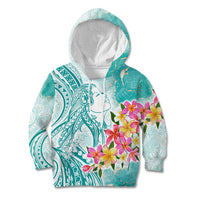 Polynesian Women's Day Wahine Kid Hoodie Plumeria Marble Glaze - Teal LT7 Hoodie Teal - Polynesian Pride