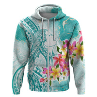 Polynesian Women's Day Wahine Zip Hoodie Plumeria Marble Glaze - Teal LT7 Zip Hoodie Teal - Polynesian Pride