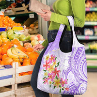Polynesian Women's Day Wahine Grocery Bag Plumeria Marble Glaze - Purple LT7 - Polynesian Pride