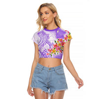Polynesian Women's Day Wahine Raglan Cropped T Shirt Plumeria Marble Glaze - Purple LT7 Female Purple - Polynesian Pride