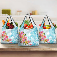 Polynesian Women's Day Wahine Grocery Bag Plumeria Marble Glaze - Turquoise LT7 3-pack One Size Turquoise - Polynesian Pride