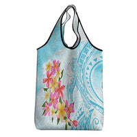 Polynesian Women's Day Wahine Grocery Bag Plumeria Marble Glaze - Turquoise LT7 - Polynesian Pride