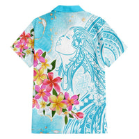 Polynesian Women's Day Wahine Hawaiian Shirt Plumeria Marble Glaze - Turquoise LT7 - Polynesian Pride