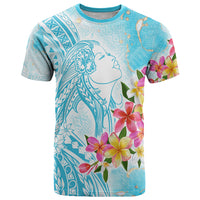 Polynesian Women's Day Wahine T Shirt Plumeria Marble Glaze - Turquoise LT7 Turquoise - Polynesian Pride