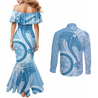 Micronesia FSM Couples Matching Mermaid Dress and Long Sleeve Button Shirt Shark and Manta Classic Style
